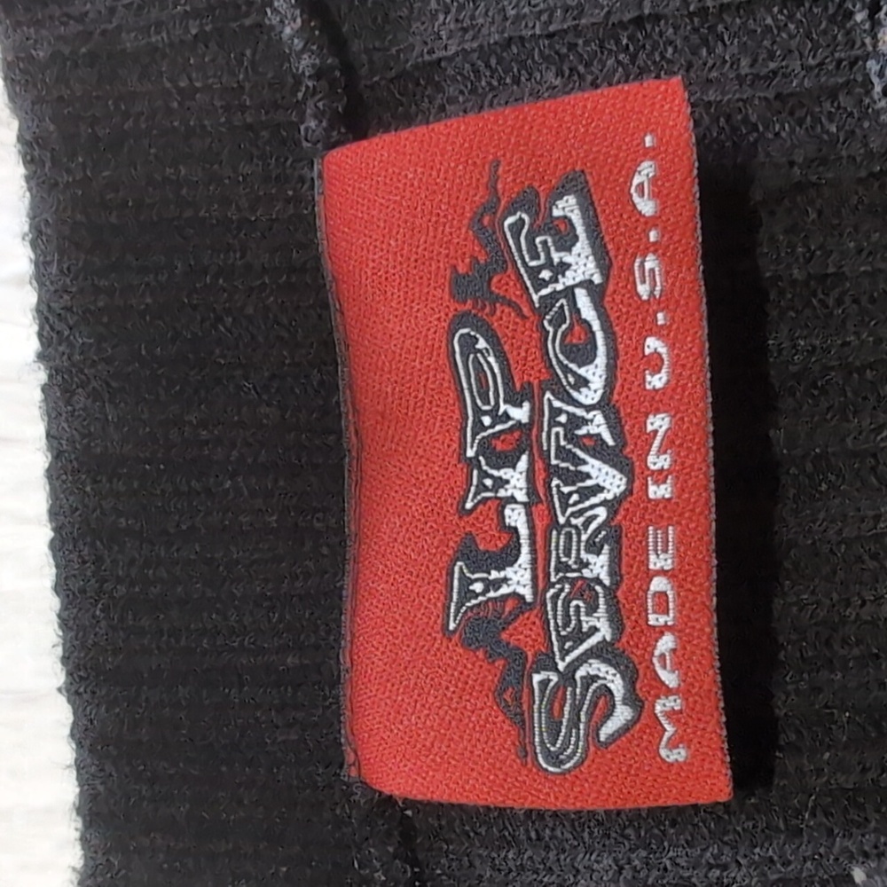 90s Lip Service Black Leather Flame Patch Knit Sweater - Picture 6 of 11